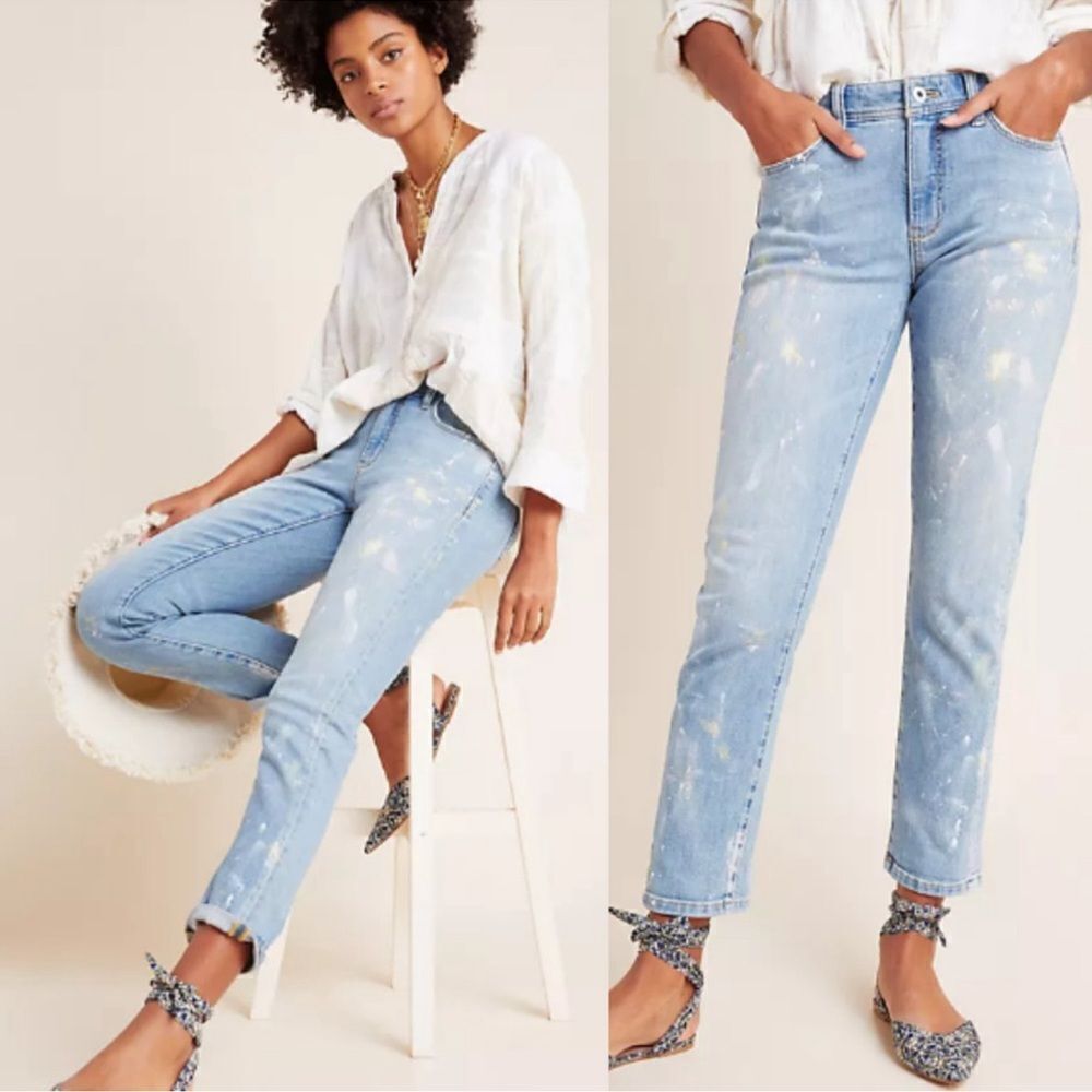 Pilcro Mid-Rise Paint Splattered Slim Boyfriend Jeans 27
Embroidered Distressed
